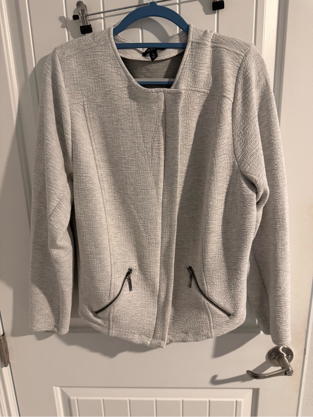 torrid Light Gray Textured Collarless Zip Jacket
